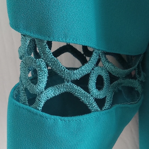 Leslie Fay| Vintage Turquoise Cut-Out Jacket & Skirt Suit - Picture 4 of 8